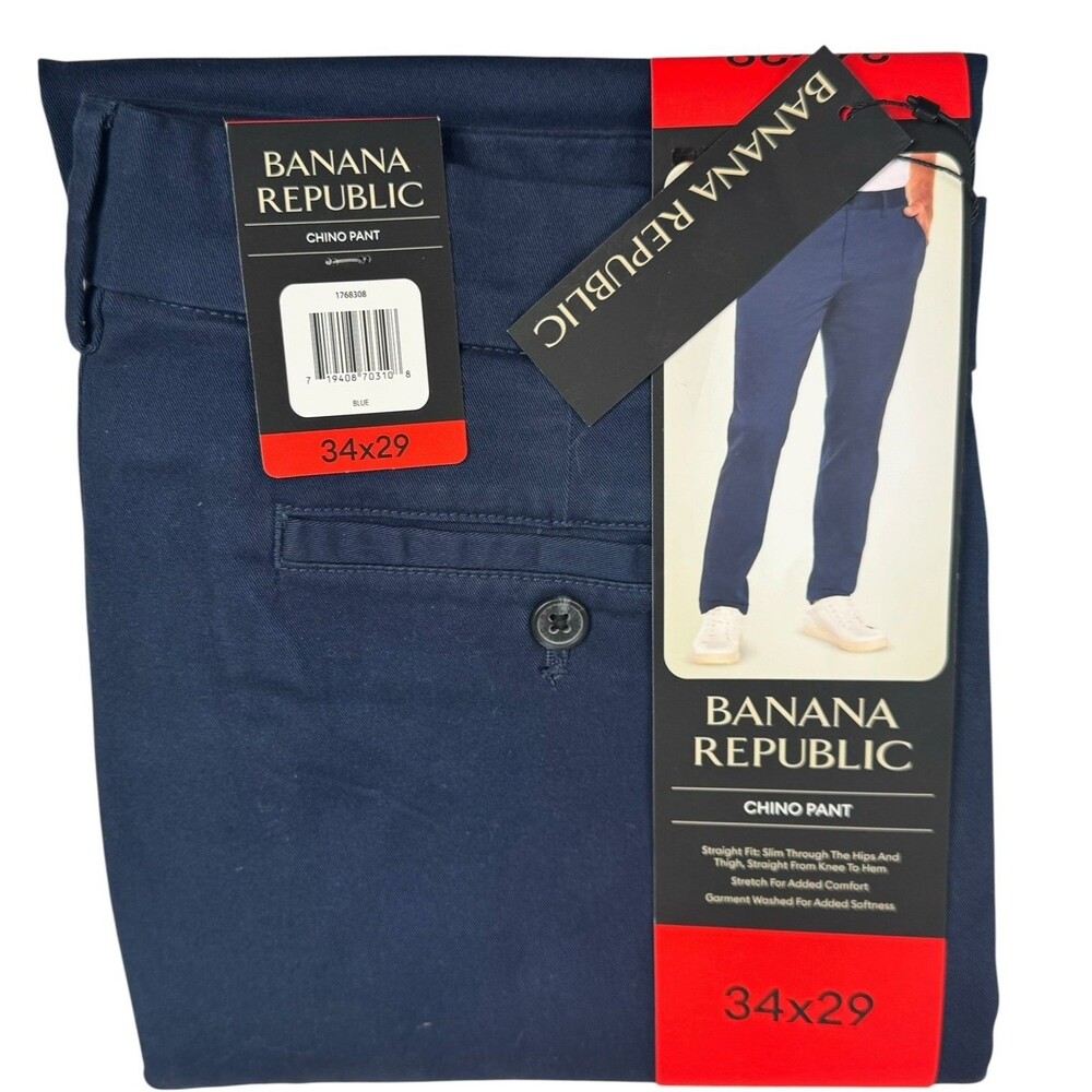 Banana Republic Men’s Size 34X29 Blue Pant Chino Straight Slim Fit Stretch New